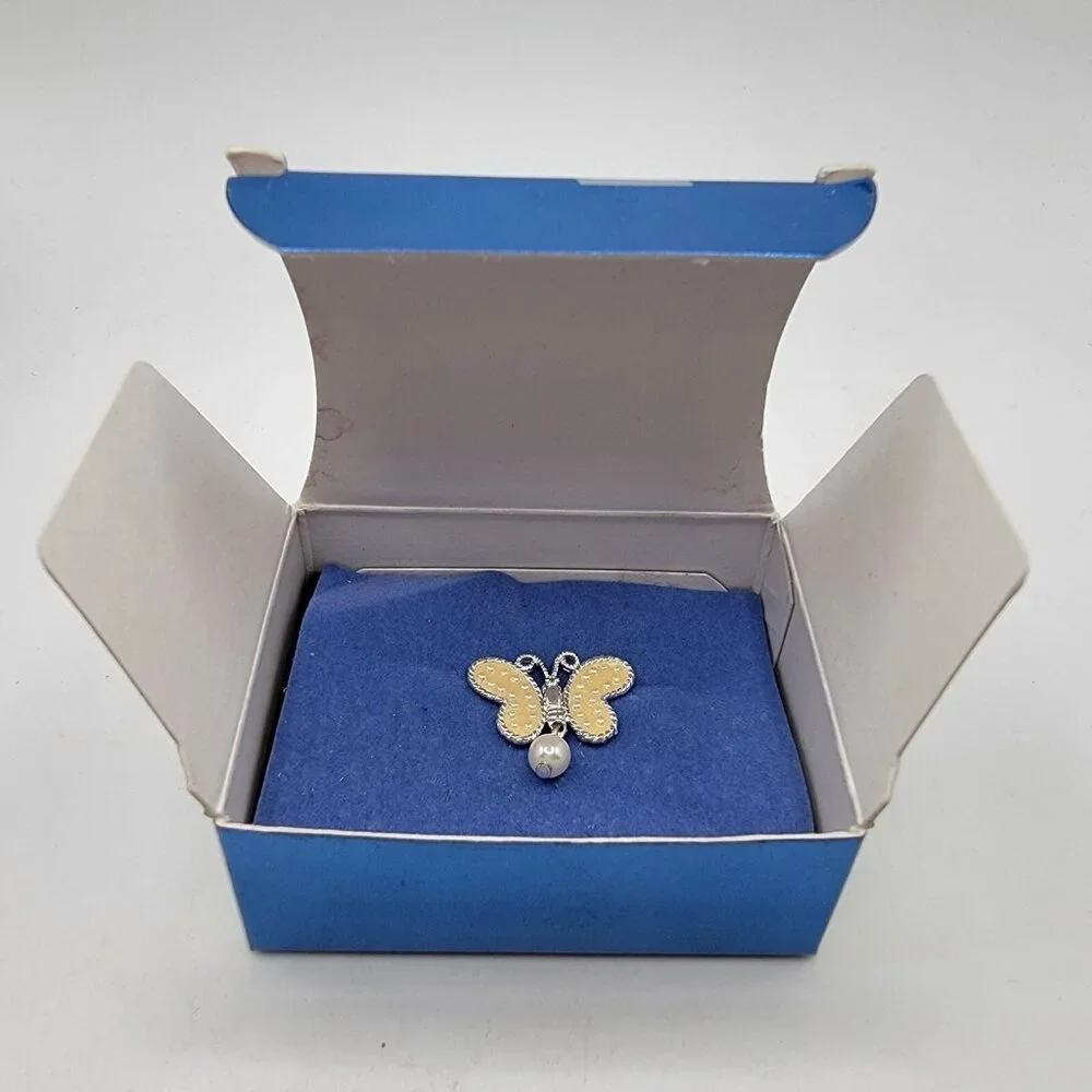AVON Silver Butterfly Tac Pin June Pearl Birthstone‎ New With Box